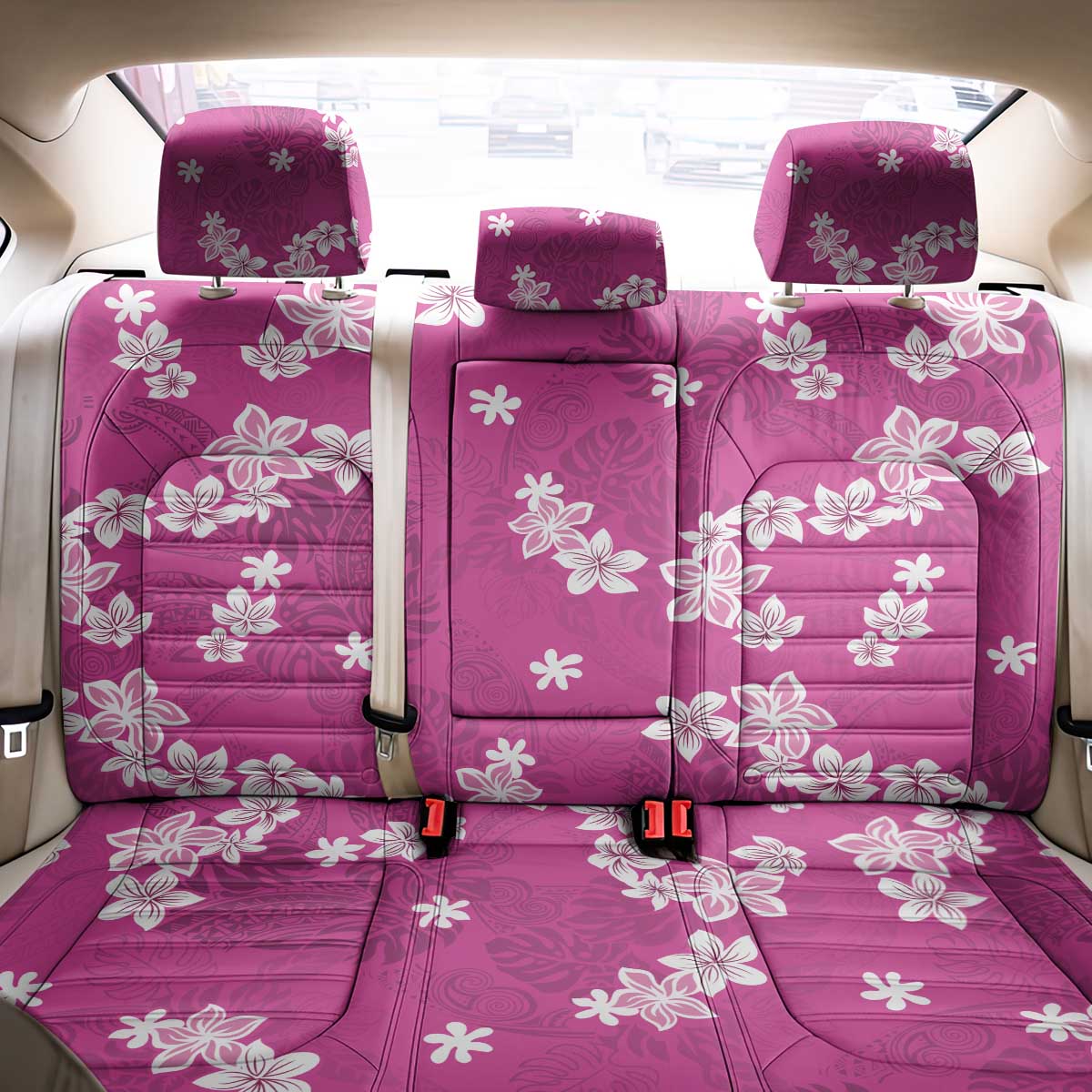 Hawaii Monstera Deliciosa Back Car Seat Cover Pink Plumeria Polynesian Pattern LT05 - Polynesian Pride