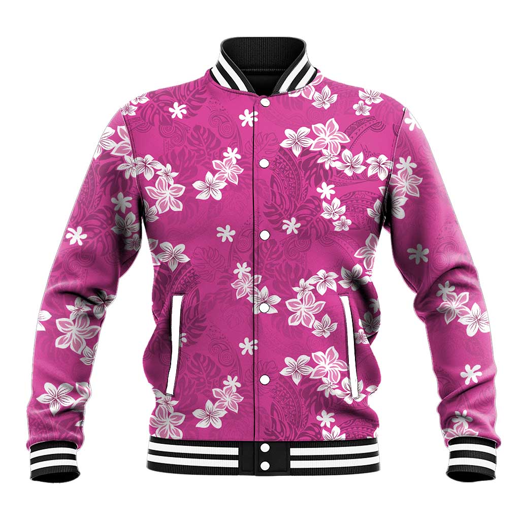 Hawaii Monstera Deliciosa Baseball Jacket Pink Plumeria Polynesian Pattern LT05 Unisex Pink - Polynesian Pride