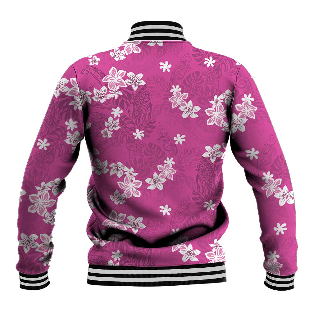 Hawaii Monstera Deliciosa Baseball Jacket Pink Plumeria Polynesian Pattern LT05 - Polynesian Pride