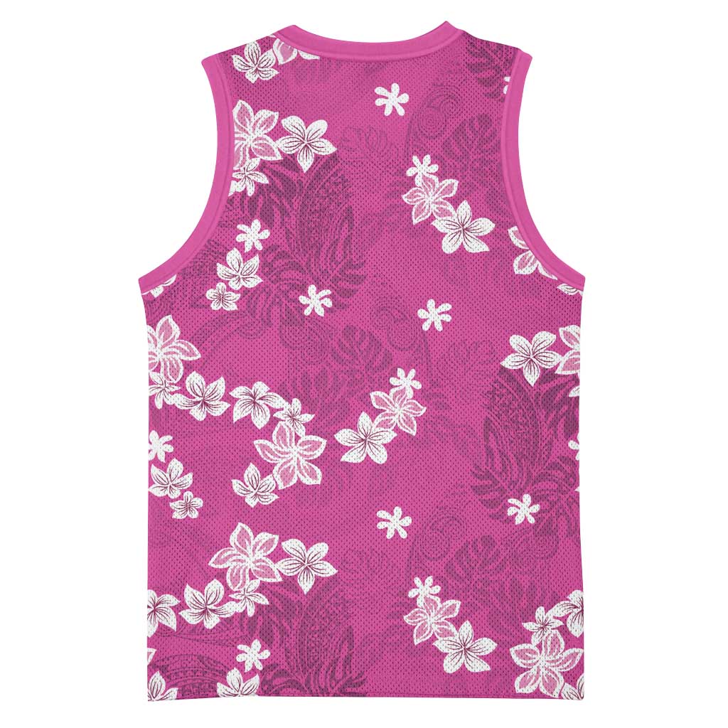 Hawaii Monstera Deliciosa Basketball Jersey Pink Plumeria Polynesian Pattern LT05 - Polynesian Pride
