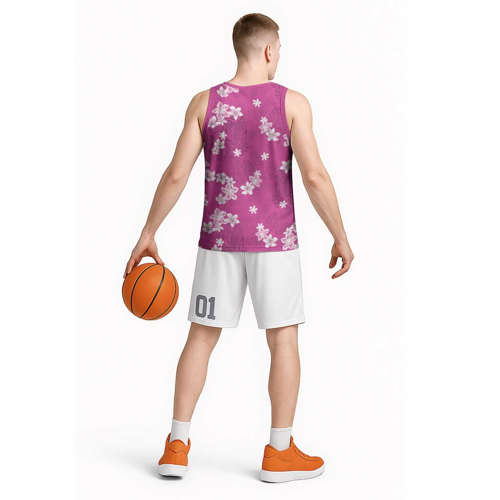 Hawaii Monstera Deliciosa Basketball Jersey Pink Plumeria Polynesian Pattern LT05 - Polynesian Pride