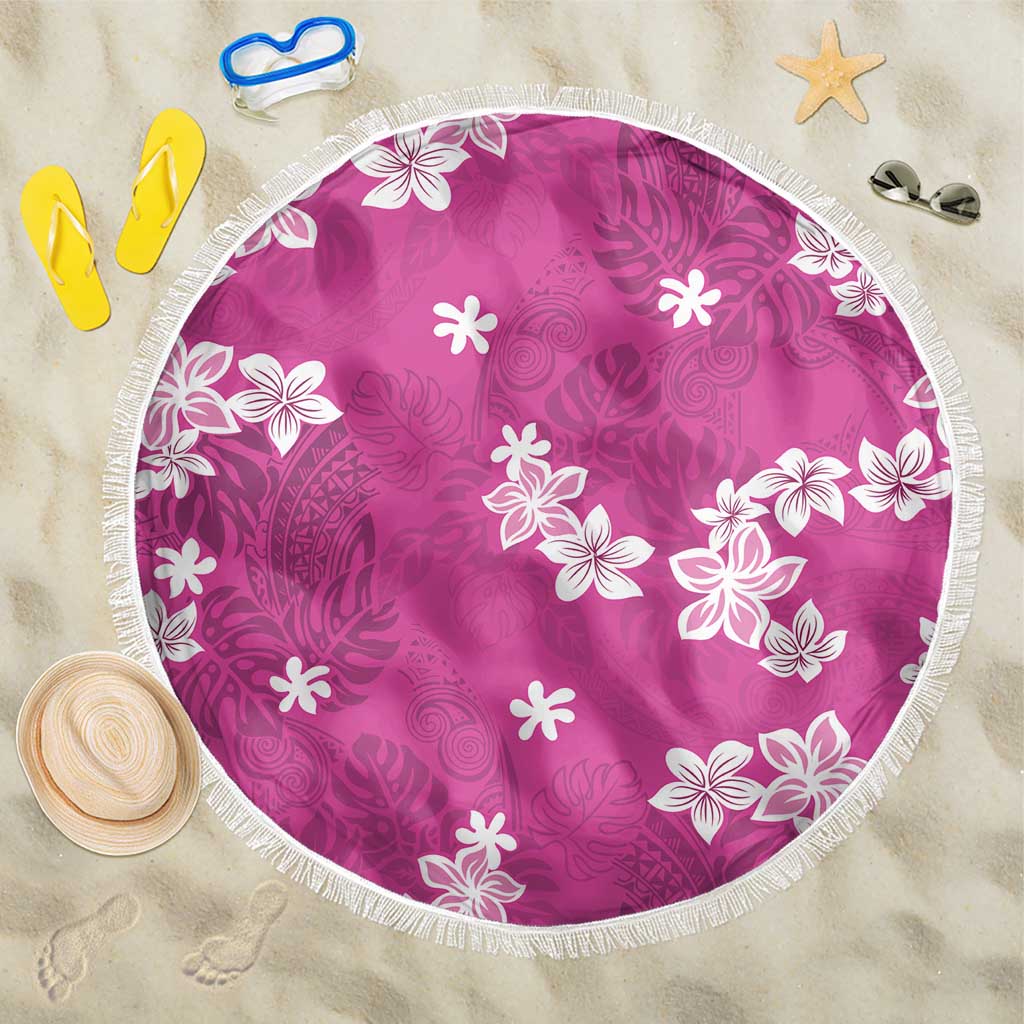 Hawaii Monstera Deliciosa Beach Blanket Pink Plumeria Polynesian Pattern LT05 One Size 150cm Pink - Polynesian Pride