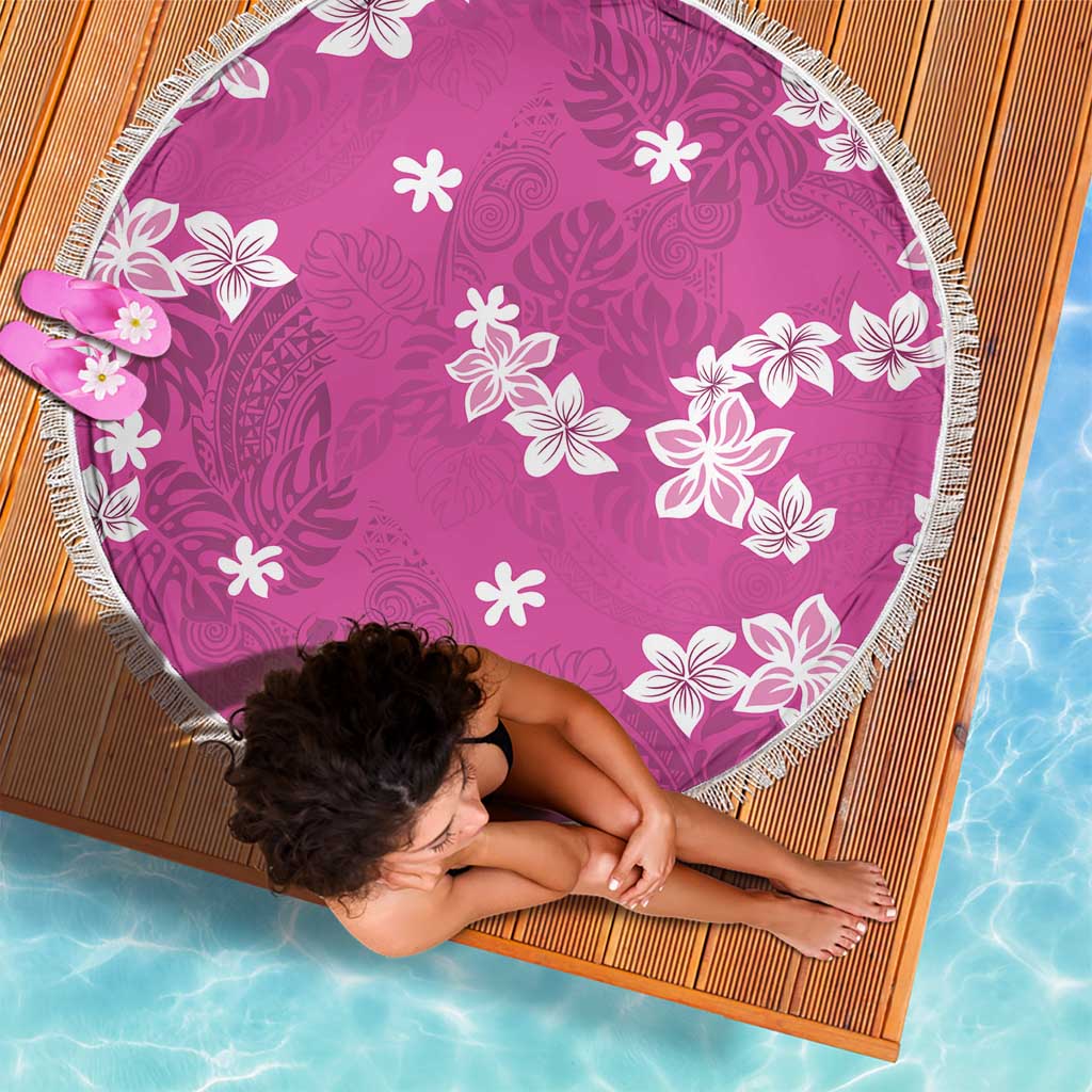 Hawaii Monstera Deliciosa Beach Blanket Pink Plumeria Polynesian Pattern LT05 - Polynesian Pride