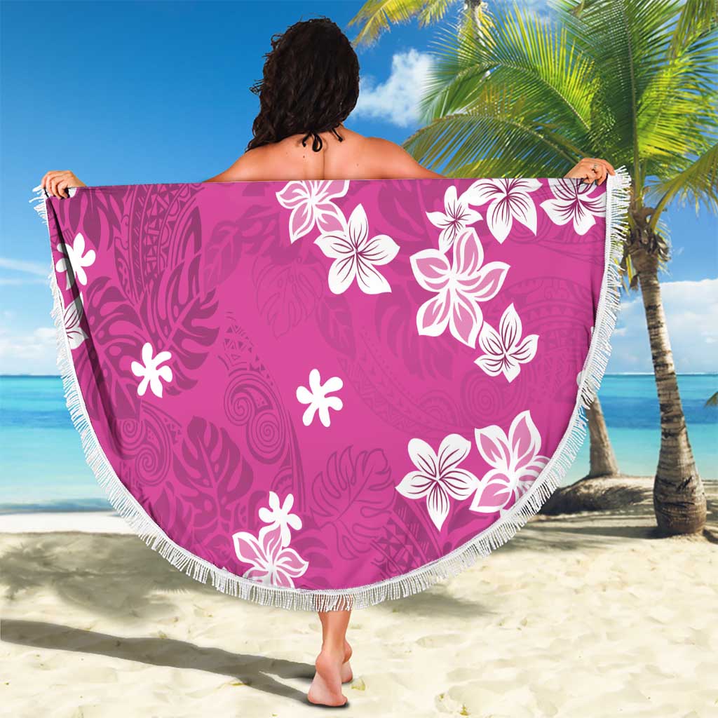 Hawaii Monstera Deliciosa Beach Blanket Pink Plumeria Polynesian Pattern LT05 - Polynesian Pride