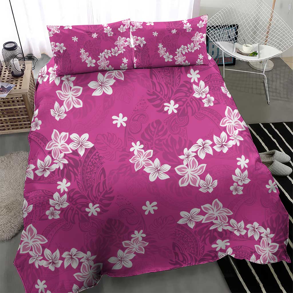 Hawaii Monstera Deliciosa Bedding Set Pink Plumeria Polynesian Pattern LT05 - Polynesian Pride