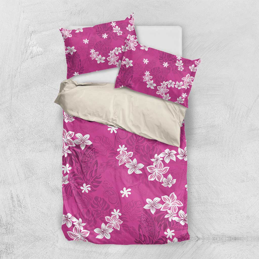 Hawaii Monstera Deliciosa Bedding Set Pink Plumeria Polynesian Pattern LT05 US Twin 172cm x 218cm Pink - Polynesian Pride