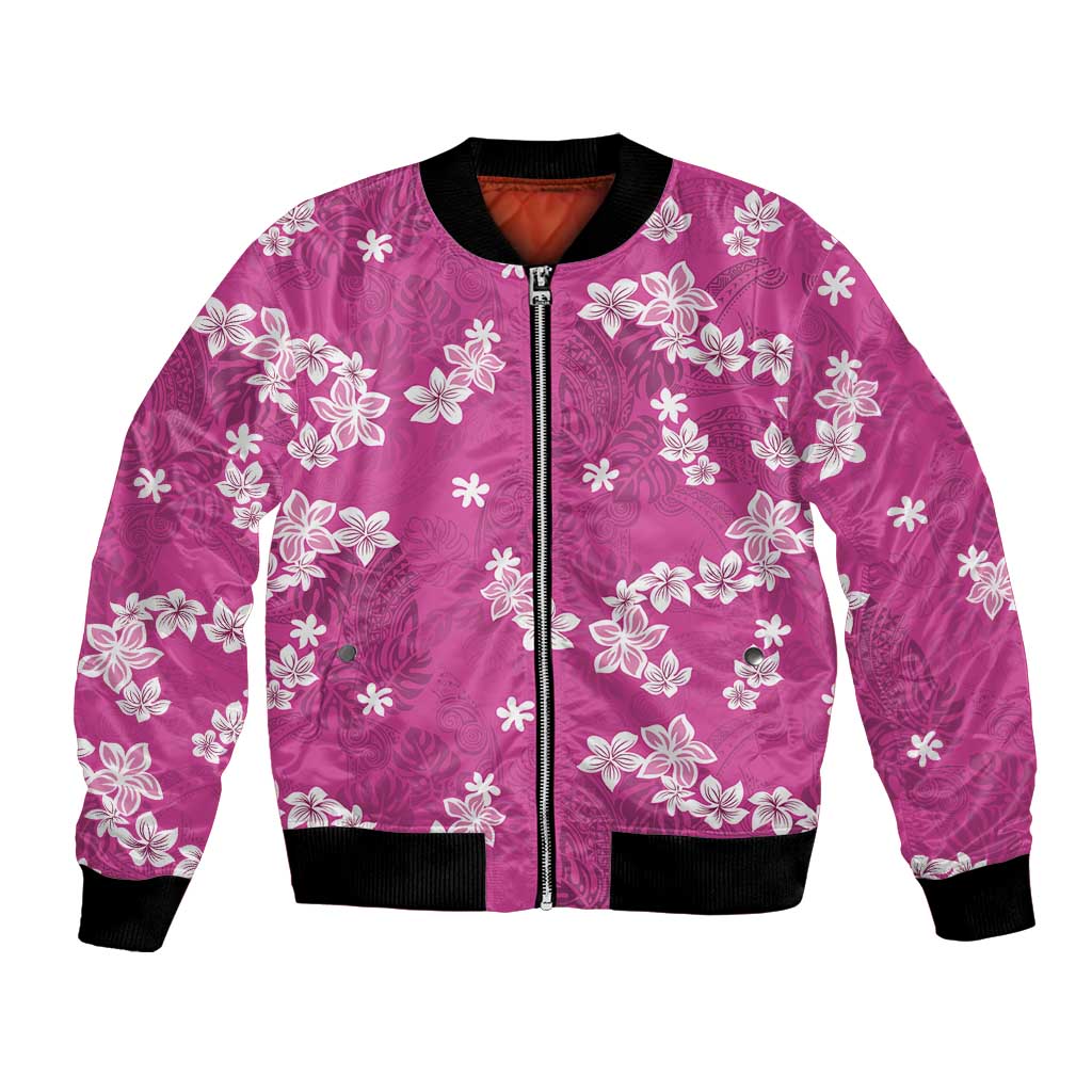 Hawaii Monstera Deliciosa Bomber Jacket Pink Plumeria Polynesian Pattern LT05 Unisex Pink - Polynesian Pride