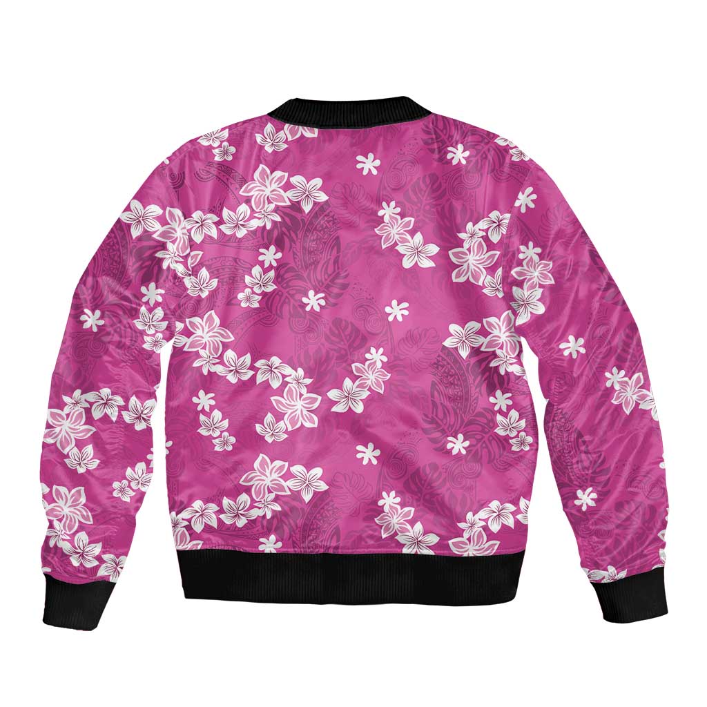 Hawaii Monstera Deliciosa Bomber Jacket Pink Plumeria Polynesian Pattern LT05 - Polynesian Pride