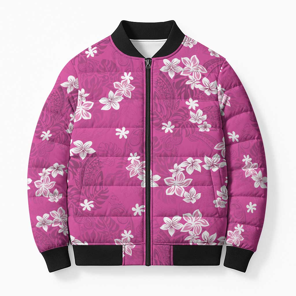 Hawaii Monstera Deliciosa Bomber Puffer Jacket Pink Plumeria Polynesian Pattern LT05 Unisex Pink - Polynesian Pride