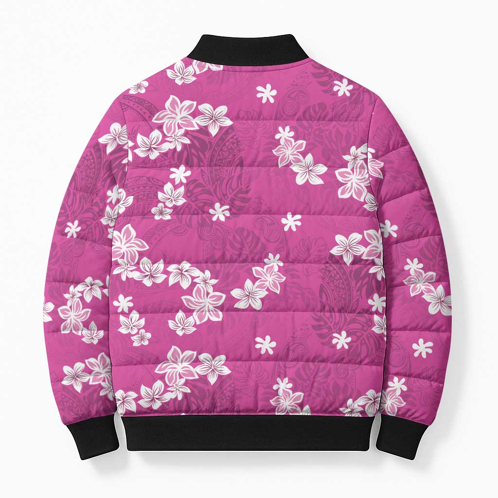 Hawaii Monstera Deliciosa Bomber Puffer Jacket Pink Plumeria Polynesian Pattern LT05 - Polynesian Pride