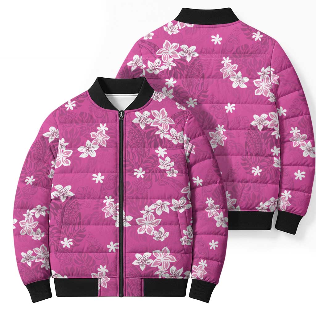 Hawaii Monstera Deliciosa Bomber Puffer Jacket Pink Plumeria Polynesian Pattern LT05 - Polynesian Pride