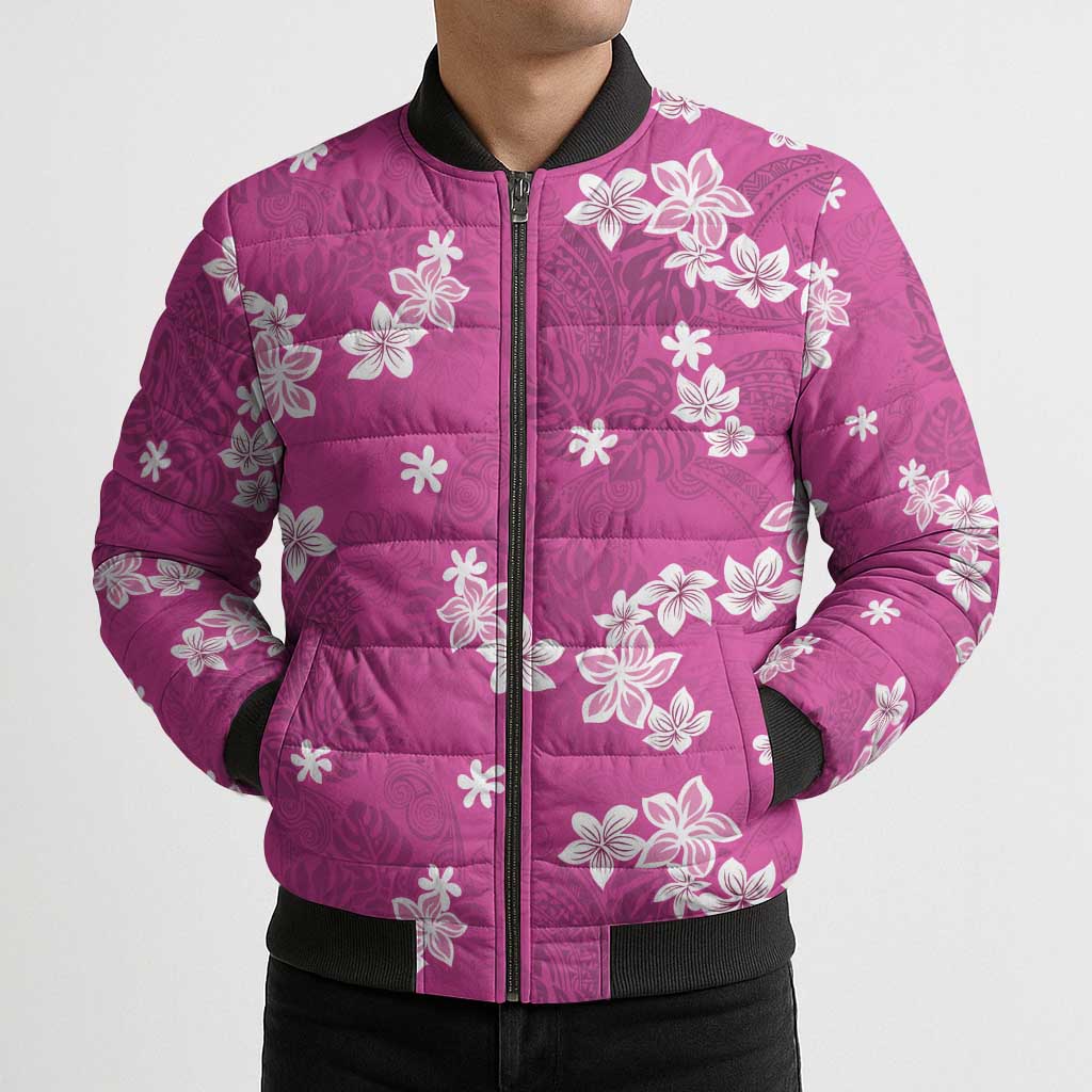 Hawaii Monstera Deliciosa Bomber Puffer Jacket Pink Plumeria Polynesian Pattern LT05 - Polynesian Pride