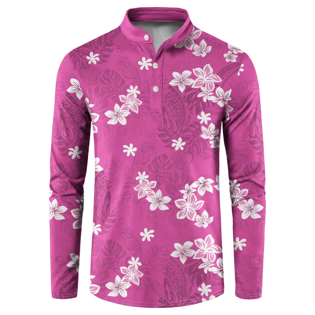 Hawaii Monstera Deliciosa Button Sweatshirt Pink Plumeria Polynesian Pattern LT05 Pink - Polynesian Pride