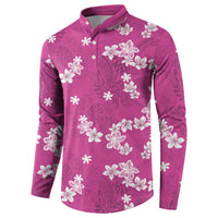 Hawaii Monstera Deliciosa Button Sweatshirt Pink Plumeria Polynesian Pattern LT05 - Polynesian Pride