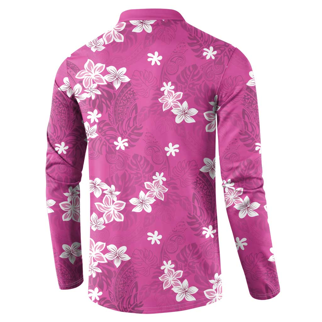 Hawaii Monstera Deliciosa Button Sweatshirt Pink Plumeria Polynesian Pattern LT05 - Polynesian Pride