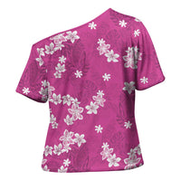 Hawaii Monstera Deliciosa Cross Shoulder Shirt Pink Plumeria Polynesian Pattern LT05 - Polynesian Pride
