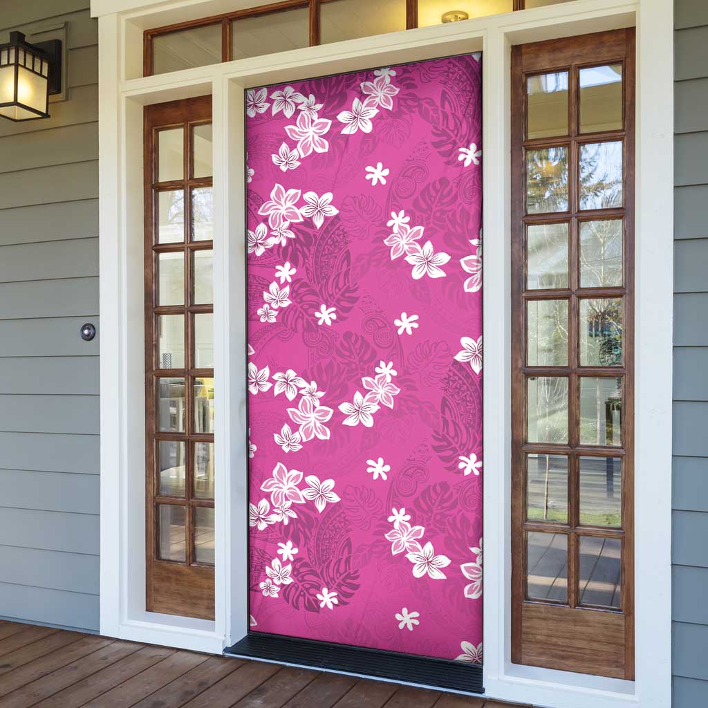 Hawaii Monstera Deliciosa Door Cover Pink Plumeria Polynesian Pattern LT05 - Polynesian Pride