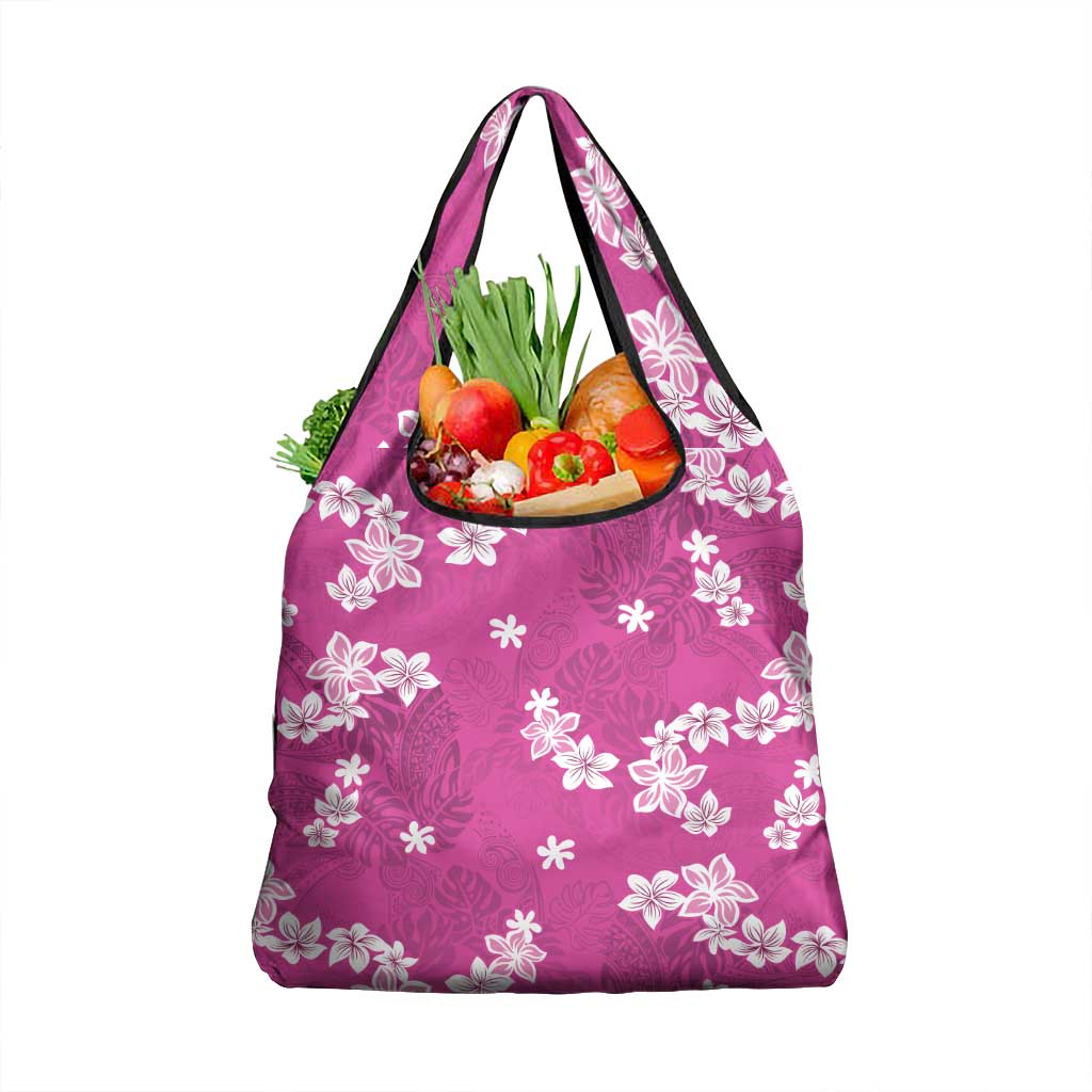 Hawaii Monstera Deliciosa Grocery Bag Pink Plumeria Polynesian Pattern LT05 1-pack One Size Pink - Polynesian Pride