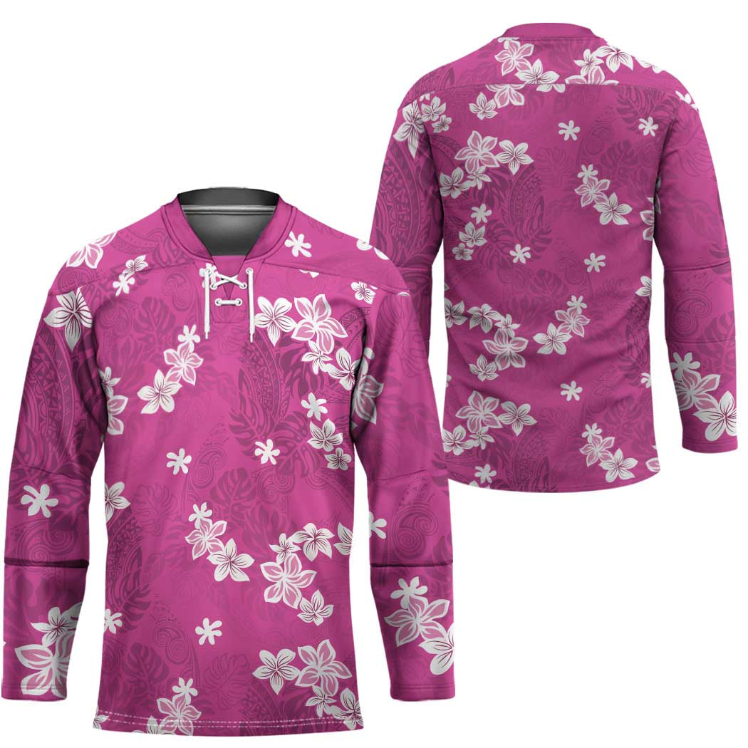 Hawaii Monstera Deliciosa Hockey Jersey Pink Plumeria Polynesian Pattern LT05 - Polynesian Pride