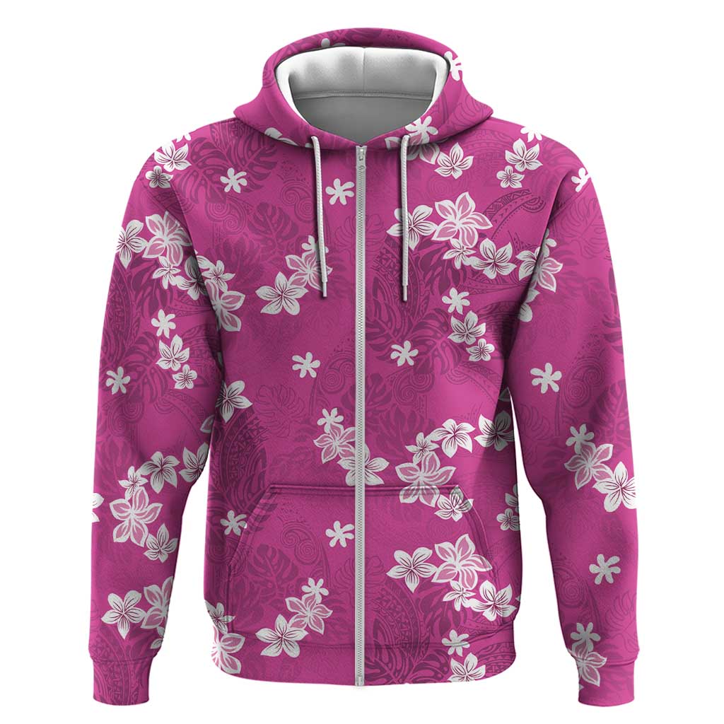 Hawaii Monstera Deliciosa Hoodie Pink Plumeria Polynesian Pattern LT05 Zip Hoodie Pink - Polynesian Pride
