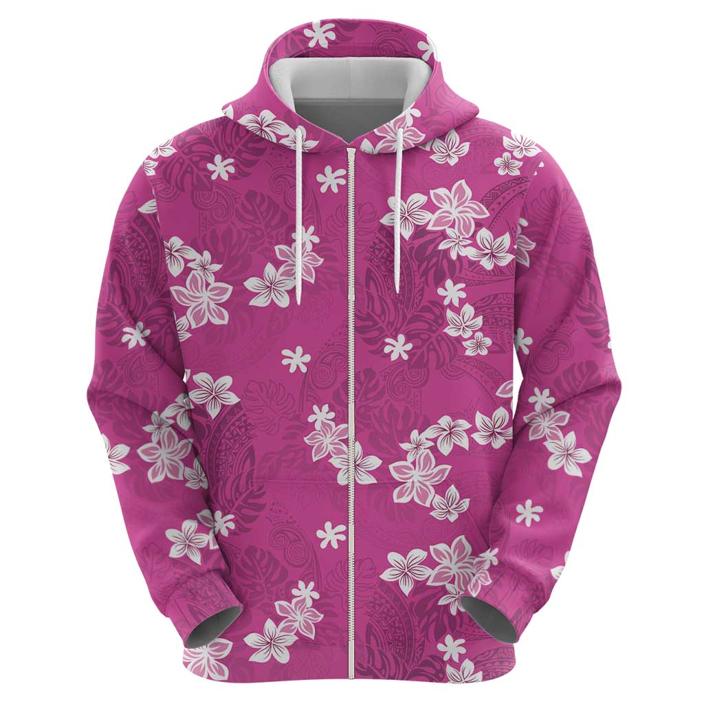 Hawaii Monstera Deliciosa Hoodie Pink Plumeria Polynesian Pattern LT05 - Polynesian Pride