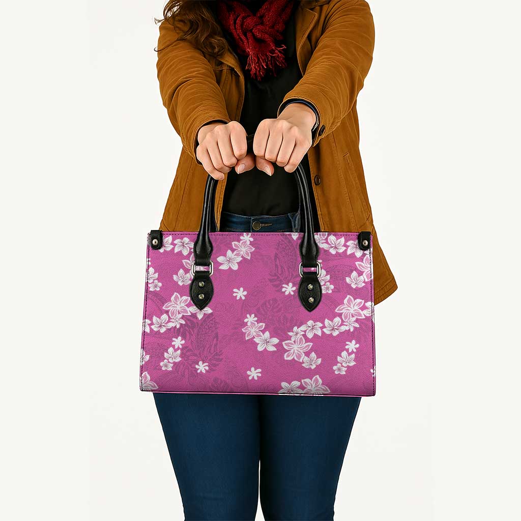 Hawaii Monstera Deliciosa Leather Bag Pink Plumeria Polynesian Pattern LT05 Pink - Polynesian Pride