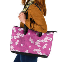 Hawaii Monstera Deliciosa Leather Tote Bag Pink Plumeria Polynesian Pattern LT05 Pink - Polynesian Pride