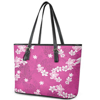 Hawaii Monstera Deliciosa Leather Tote Bag Pink Plumeria Polynesian Pattern LT05 - Polynesian Pride