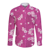 Hawaii Monstera Deliciosa Long Sleeve Button Shirt Pink Plumeria Polynesian Pattern LT05 Unisex Pink - Polynesian Pride