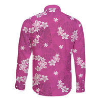 Hawaii Monstera Deliciosa Long Sleeve Button Shirt Pink Plumeria Polynesian Pattern LT05 - Polynesian Pride
