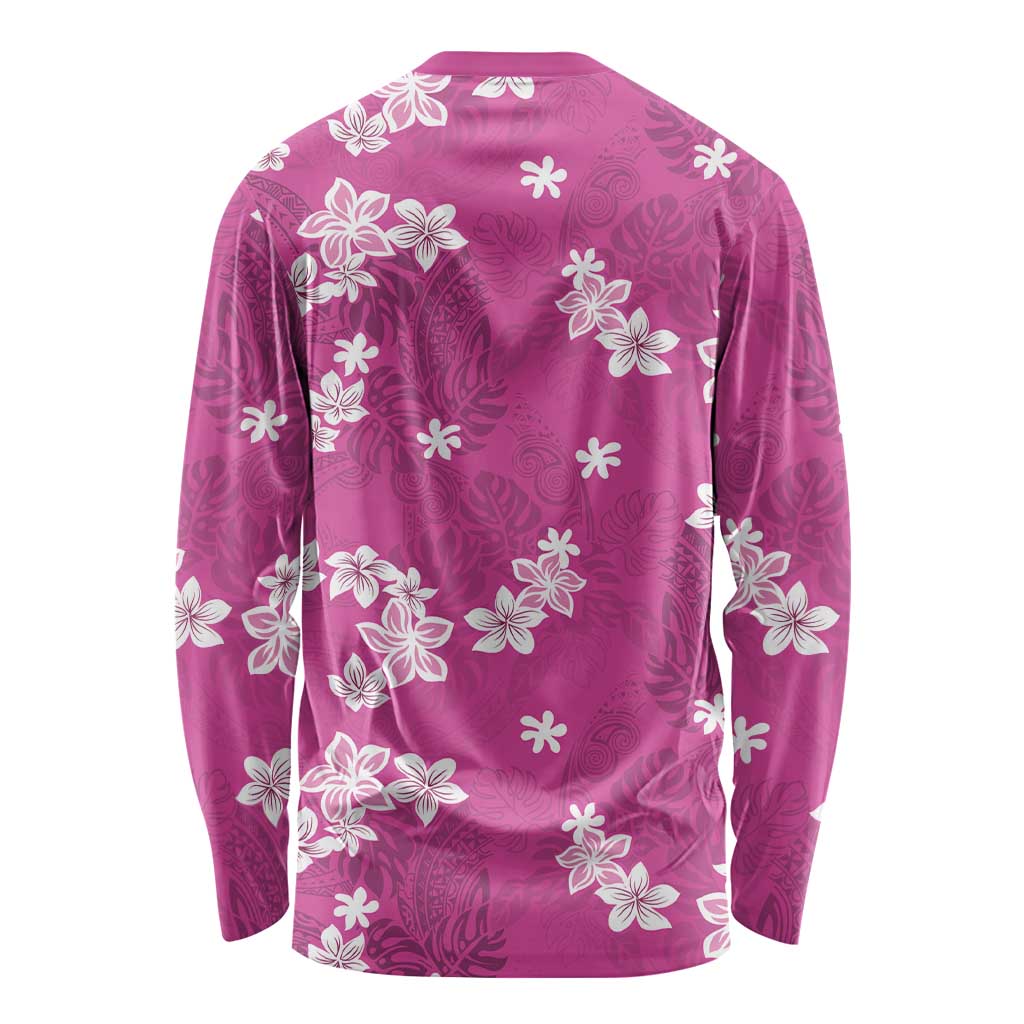 Hawaii Monstera Deliciosa Long Sleeve Shirt Pink Plumeria Polynesian Pattern LT05 - Polynesian Pride
