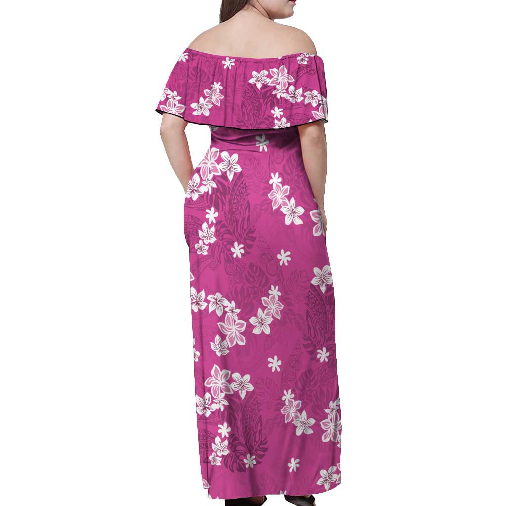 Hawaii Monstera Deliciosa Off Shoulder Maxi Dress Pink Plumeria Polynesian Pattern LT05 - Polynesian Pride
