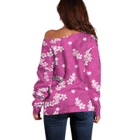 Hawaii Monstera Deliciosa Off Shoulder Sweater Pink Plumeria Polynesian Pattern LT05 - Polynesian Pride