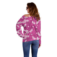 Hawaii Monstera Deliciosa Off Shoulder Sweater Pink Plumeria Polynesian Pattern LT05 - Polynesian Pride