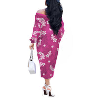Hawaii Monstera Deliciosa Off The Shoulder Long Sleeve Dress Pink Plumeria Polynesian Pattern LT05 - Polynesian Pride