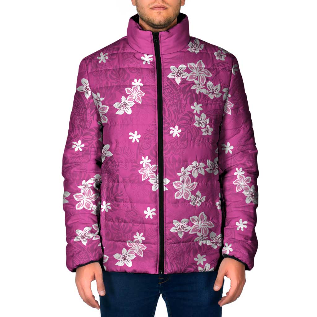Hawaii Monstera Deliciosa Padded Jacket Pink Plumeria Polynesian Pattern LT05 Men Pink - Polynesian Pride