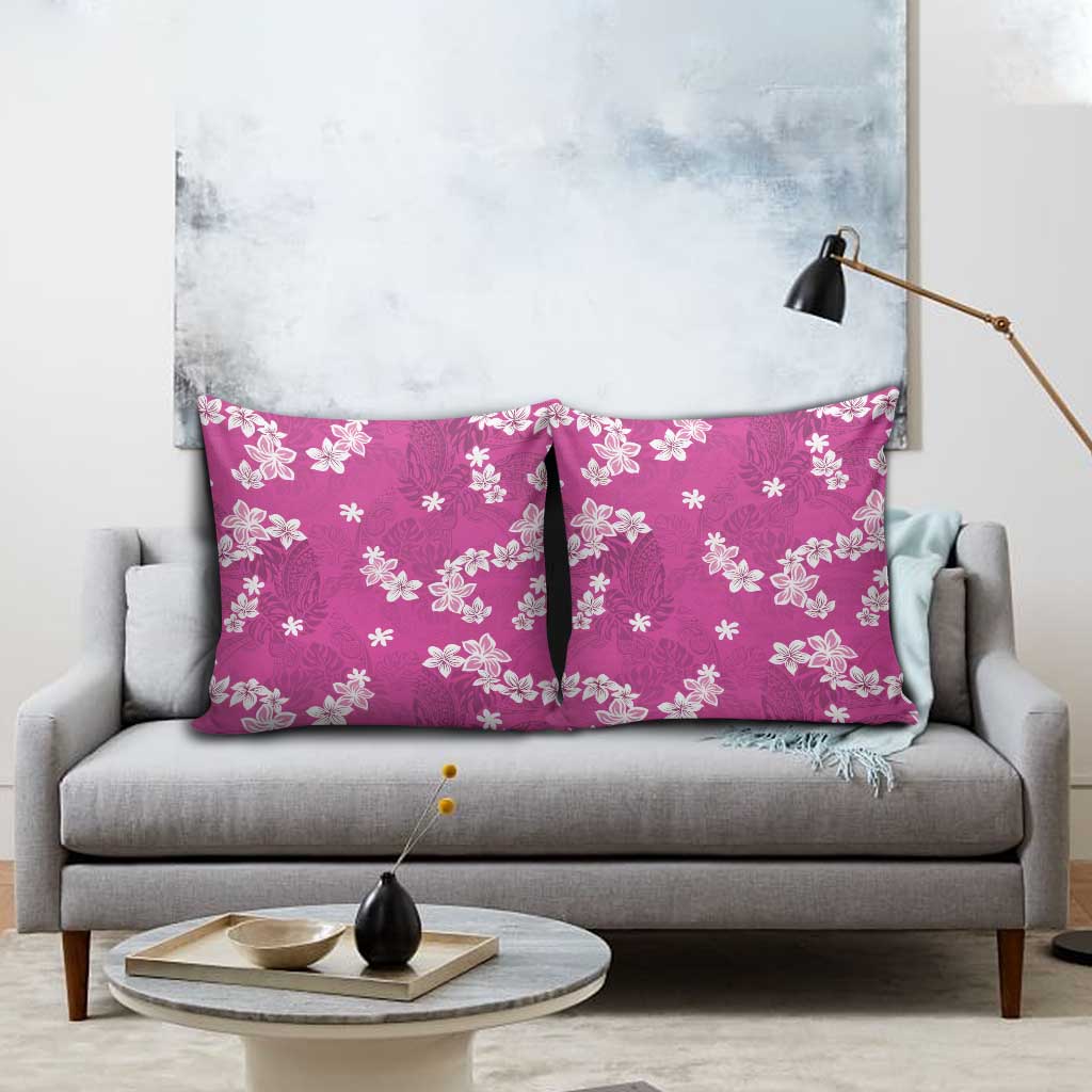 Hawaii Monstera Deliciosa Pillow Cover Pink Plumeria Polynesian Pattern LT05 - Polynesian Pride