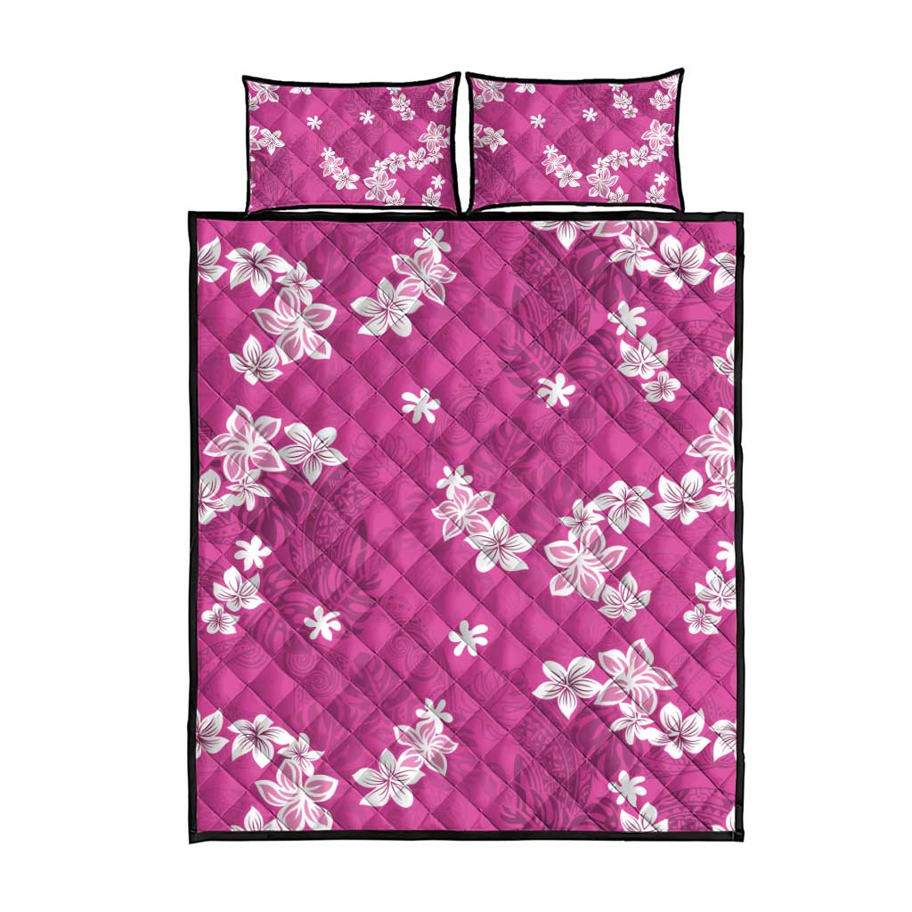 Hawaii Monstera Deliciosa Quilt Bed Set Pink Plumeria Polynesian Pattern LT05 - Polynesian Pride