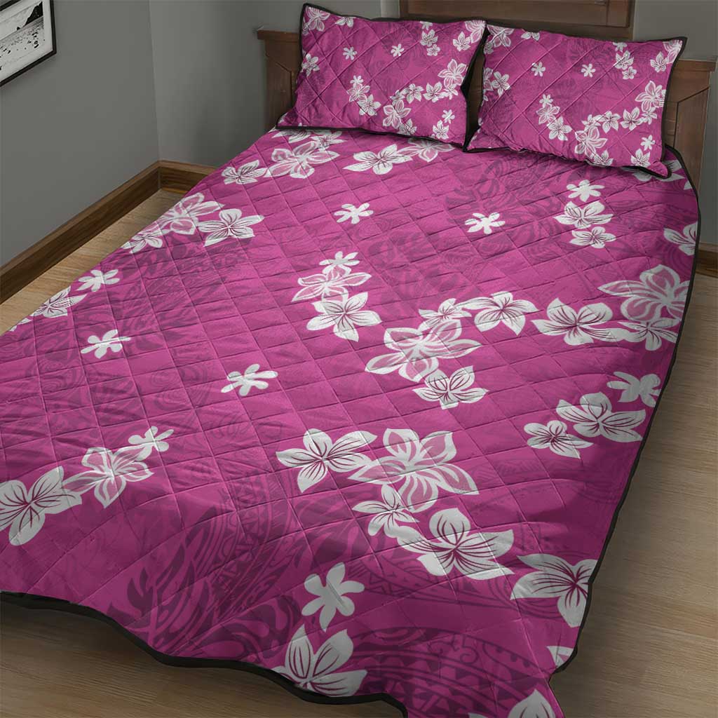 Hawaii Monstera Deliciosa Quilt Bed Set Pink Plumeria Polynesian Pattern LT05 - Polynesian Pride