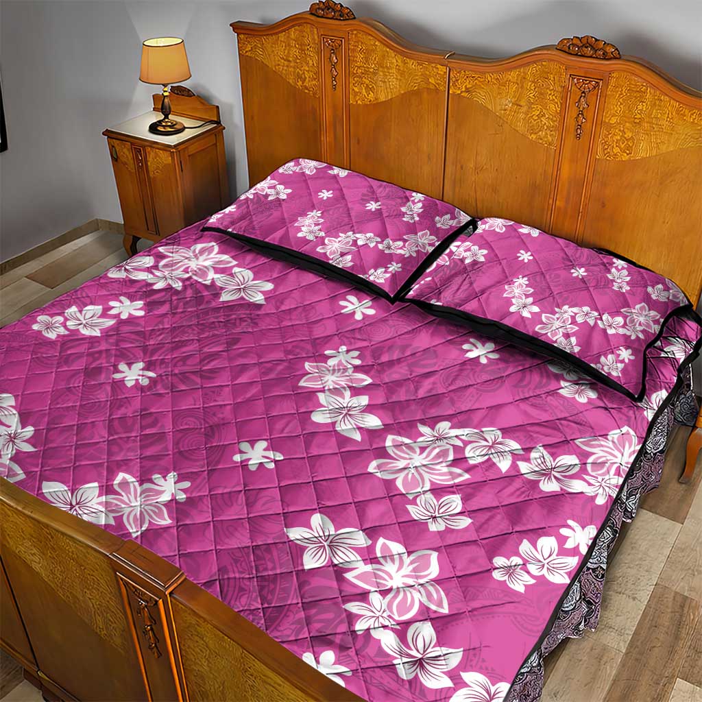 Hawaii Monstera Deliciosa Quilt Bed Set Pink Plumeria Polynesian Pattern LT05 - Polynesian Pride
