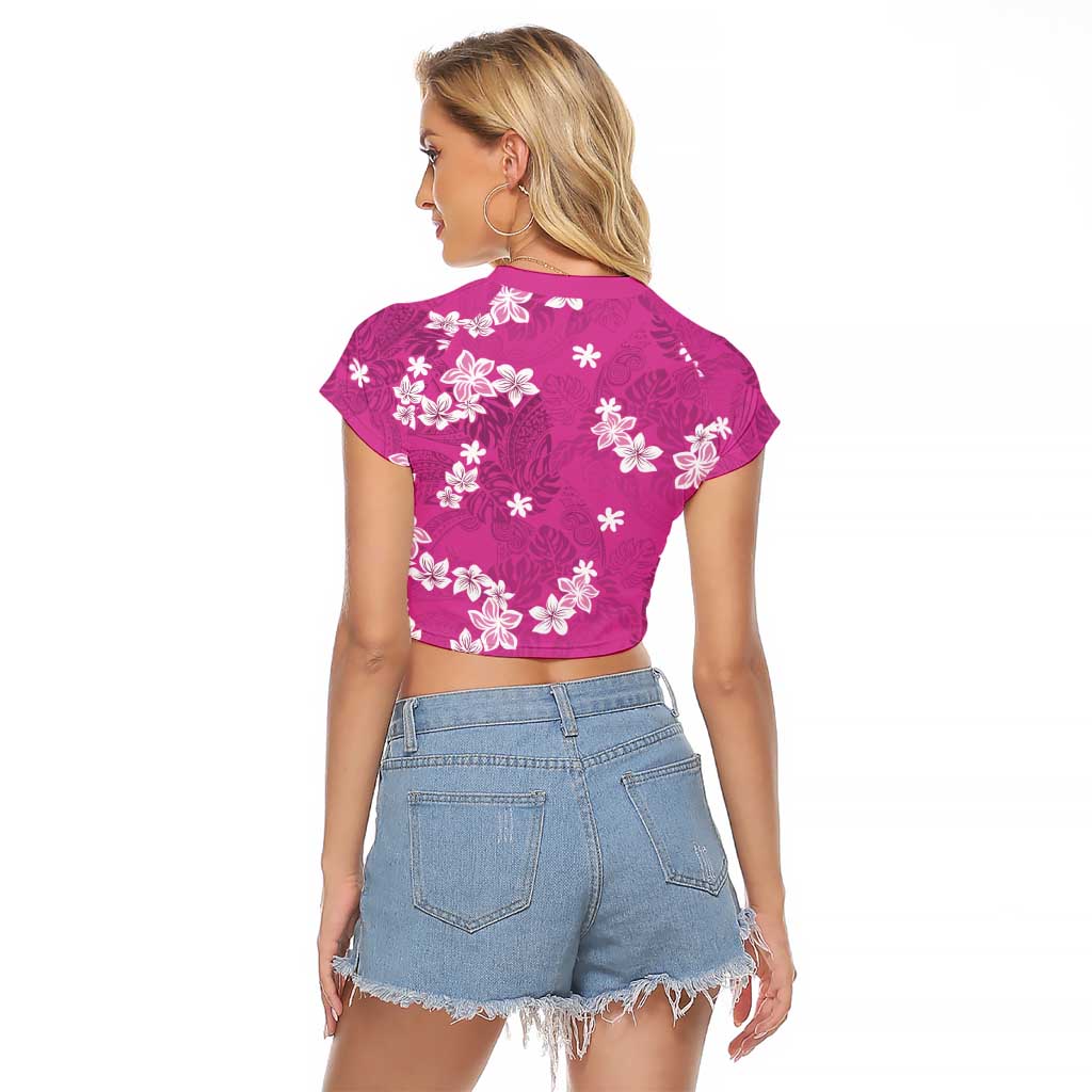 Hawaii Monstera Deliciosa Raglan Cropped T Shirt Pink Plumeria Polynesian Pattern LT05 - Polynesian Pride