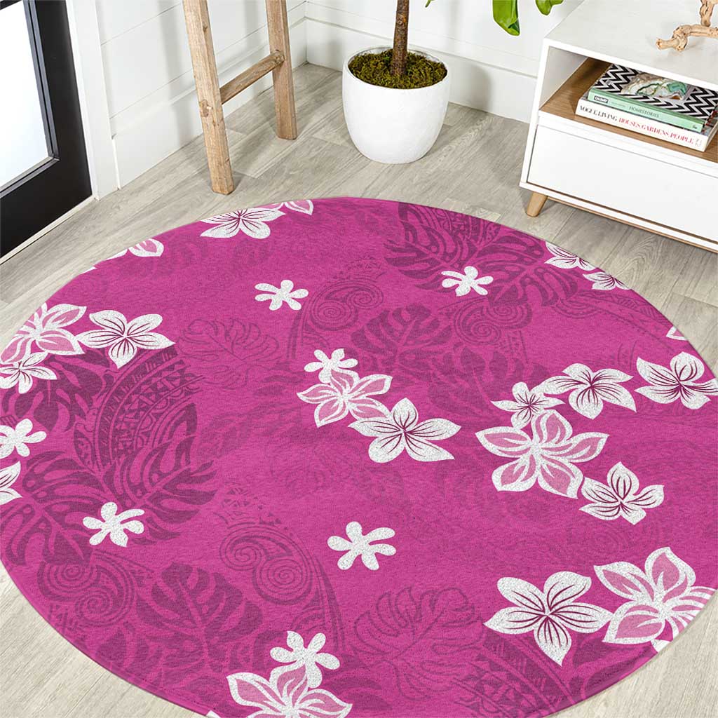 Hawaii Monstera Deliciosa Round Carpet Pink Plumeria Polynesian Pattern LT05 Pink - Polynesian Pride