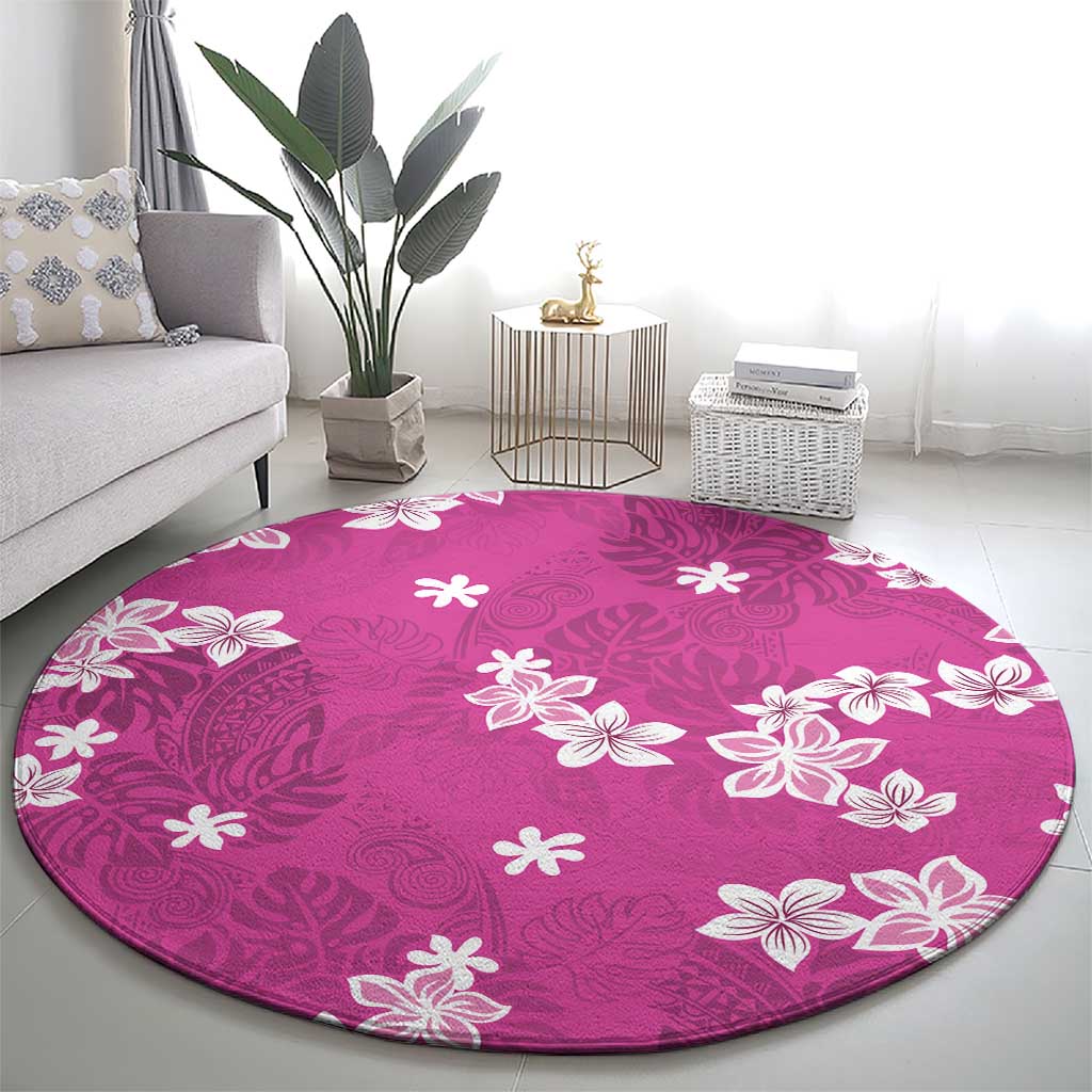 Hawaii Monstera Deliciosa Round Carpet Pink Plumeria Polynesian Pattern LT05 - Polynesian Pride