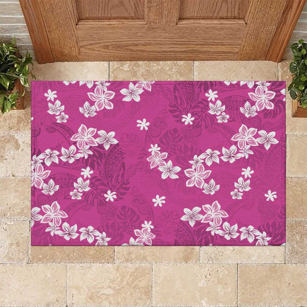 Hawaii Monstera Deliciosa Rubber Doormat Pink Plumeria Polynesian Pattern LT05 Pink - Polynesian Pride