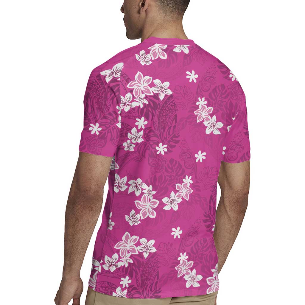 Hawaii Monstera Deliciosa Rugby Jersey Pink Plumeria Polynesian Pattern LT05 - Polynesian Pride