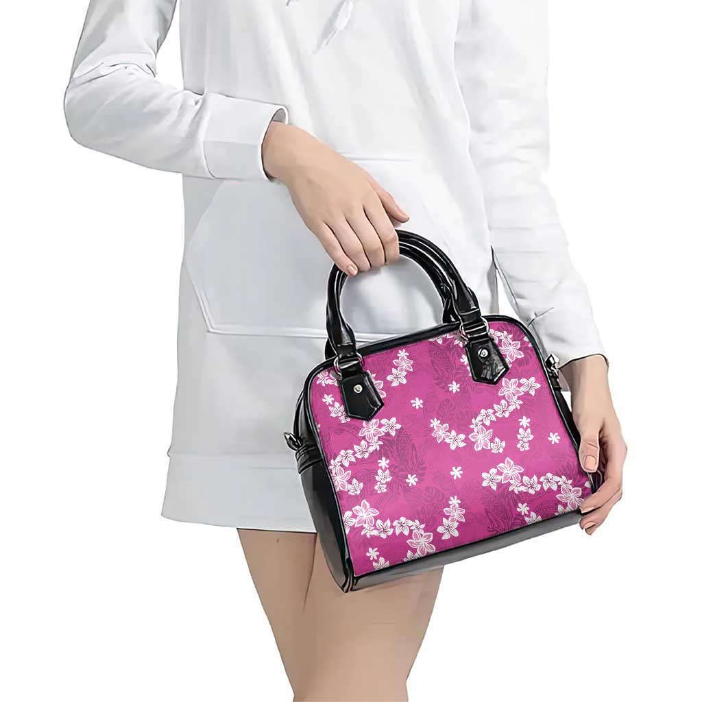 Hawaii Monstera Deliciosa Shoulder Handbag Pink Plumeria Polynesian Pattern LT05 - Polynesian Pride