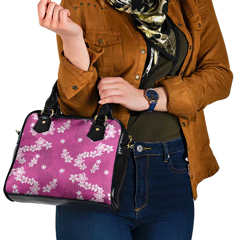 Hawaii Monstera Deliciosa Shoulder Handbag Pink Plumeria Polynesian Pattern LT05 - Polynesian Pride