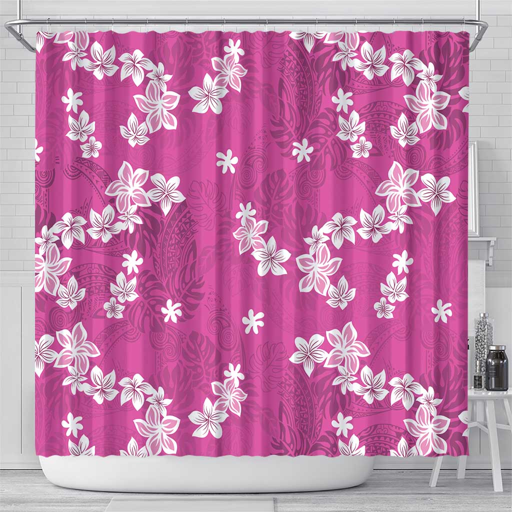 Hawaii Monstera Deliciosa Shower Curtain Pink Plumeria Polynesian Pattern LT05 - Polynesian Pride