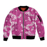 Hawaii Monstera Deliciosa Sleeve Zip Bomber Jacket Pink Plumeria Polynesian Pattern LT05 Unisex Pink - Polynesian Pride