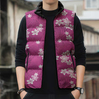 Hawaii Monstera Deliciosa Sleeveless Puffer Jacket Pink Plumeria Polynesian Pattern LT05 - Polynesian Pride
